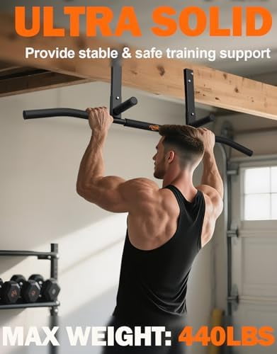 Joist Mount Pull Up Bar, Wall Chin Up Bar Ceiling Mount for Beams, Heavy Duty Steel Construction, Home Gym Equipment -Patent Pending Joist Mounted Fit for 8-9ft Beams