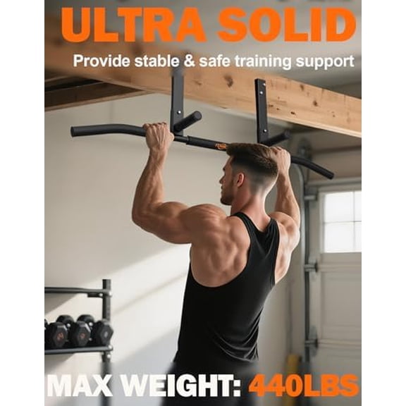 Joist Mount Pull Up Bar, Wall Chin Up Bar Ceiling Mount for Beams, Heavy Duty Steel Construction, Home Gym Equipment -Patent Pending Joist Mounted Fit for 8-9ft Beams