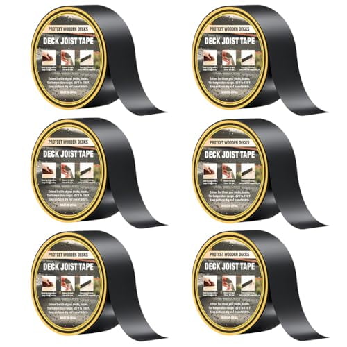 Joist Tape for Decking 2" x 50' - 6 Rolls, Waterproof Tenacious Tape for Joist Protection, Black Butyl Sealant Tape for Deck Framing, Wood Beams, Sheds 300ft Total, Heavy-Duty Adhesive