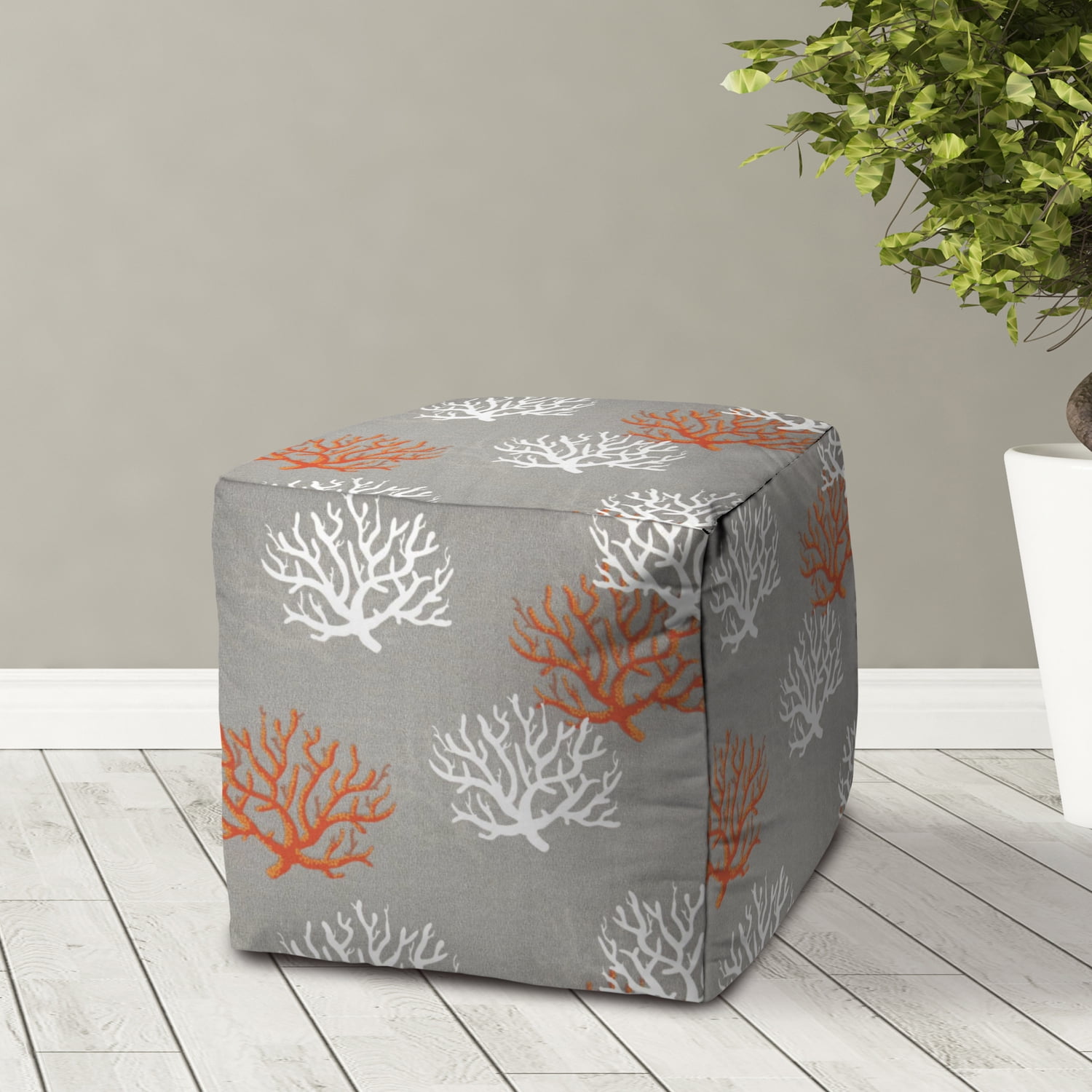 Joita Home FLOATING CORAL Gray Indoor/Outdoor Pouf - Zipper Cover