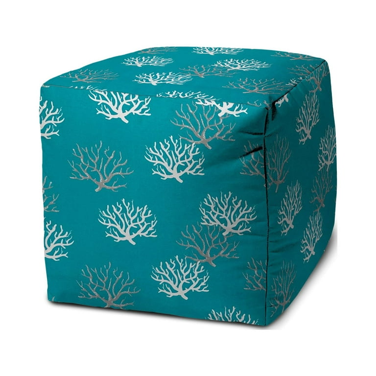 Joita Home FLOATING STARFISH Turquoise Indoor/Outdoor Pouf - Zipper Cover  with Luxury Polyfil Stuffing - 17 x 17 x 17 Cube 