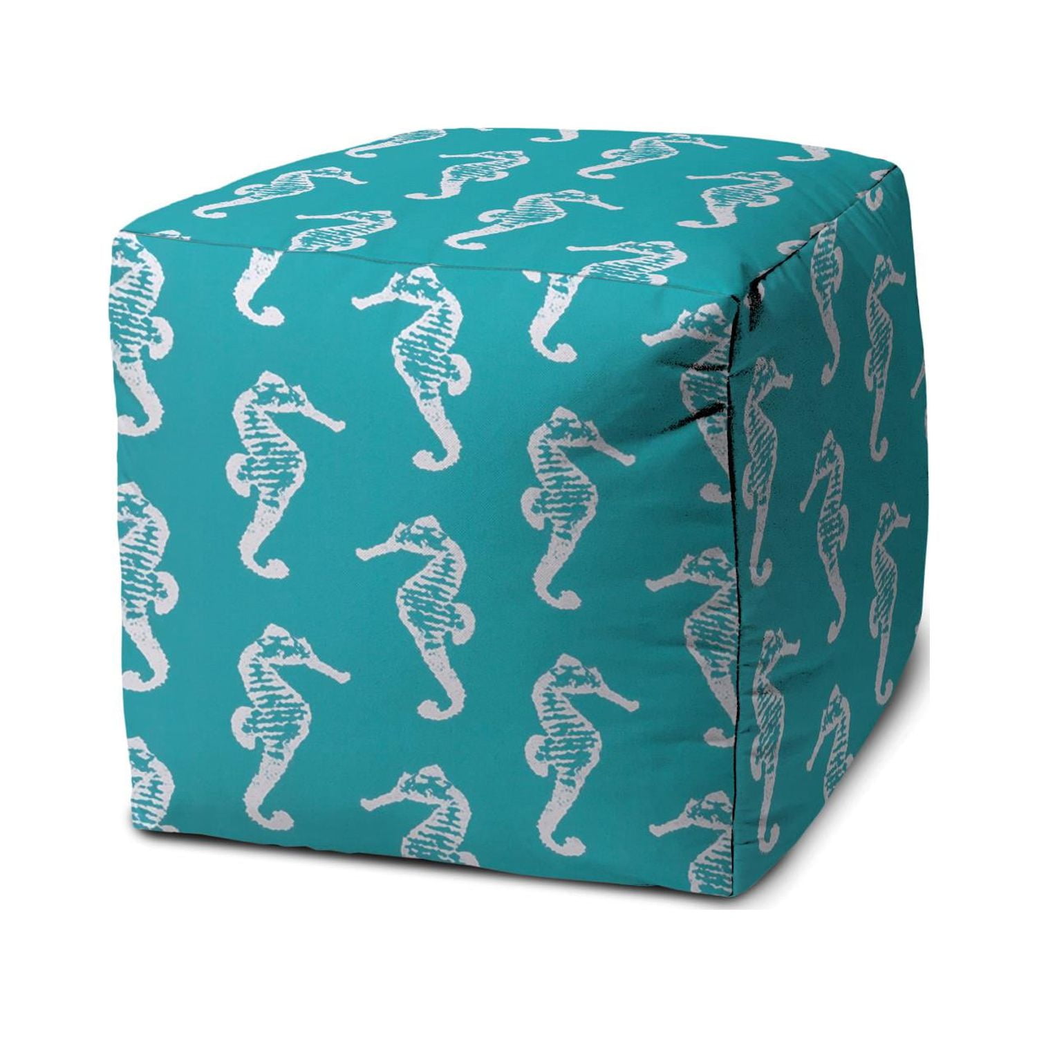 Joita Home Joita Indoor Outdoor Pouf DANCE OF THE SEAHORSE Zipper Cover Only 17 x 17 Turquoise