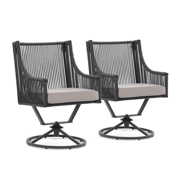 Joivi Removable Cushion Cover Patio Chairs Set, Rattan Rope Black-Swivel, 350 lbs, 19.8" 3.7"