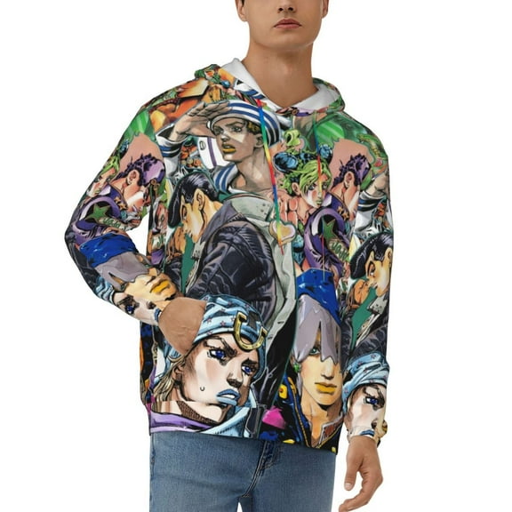 Jojo'S Bizarre Adventure Men's Hoodie Graphic Printed Long Sleeve Drawstring Hooded Sweatshirt Unisex Adult Pullover Tops Outerwear
