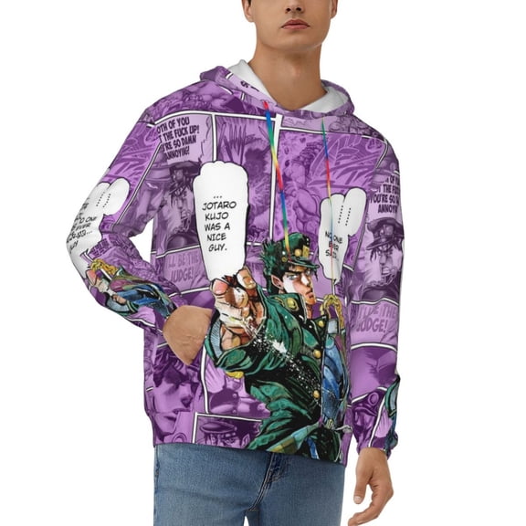Jojo'S Bizarre Adventure Men's Hoodie Graphic Printed Long Sleeve Drawstring Hooded Sweatshirt Unisex Adult Pullover Tops Outerwear