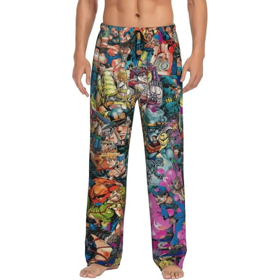 Jojo'S Bizarre Adventure Men's Pajama Pants Cartoon All Over Print Elastic Waistband Sleep Pants with Pockets Drawstring, Soft Unisex Lounge Bottoms Sleepwear