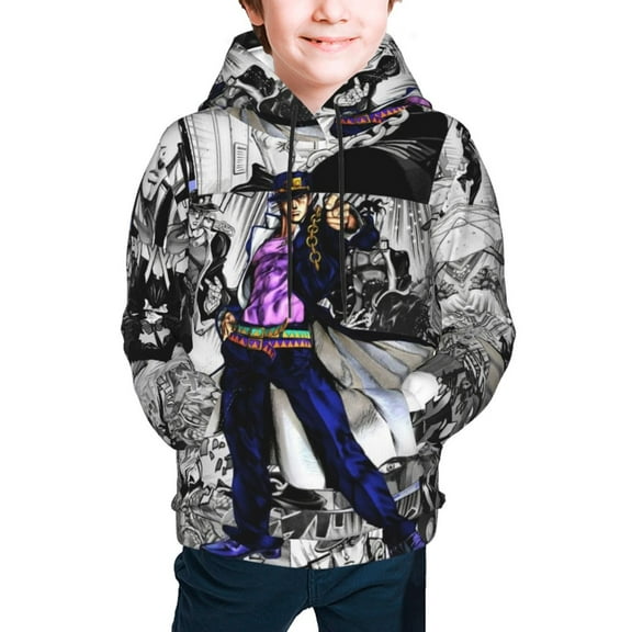 Jojo'S Bizarre Adventure Teen Boys Girls Hoodies 3D Printed Cool Long Sleeve Hooded Pullover Lightweight Sweatshirt for Kids Youth