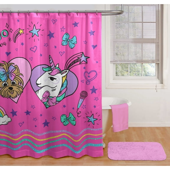 Jojo Siwa 13-Piece Kids Shower Curtain and Hook Set, 72 x 72, Microfiber, Pink, Nickelodeon