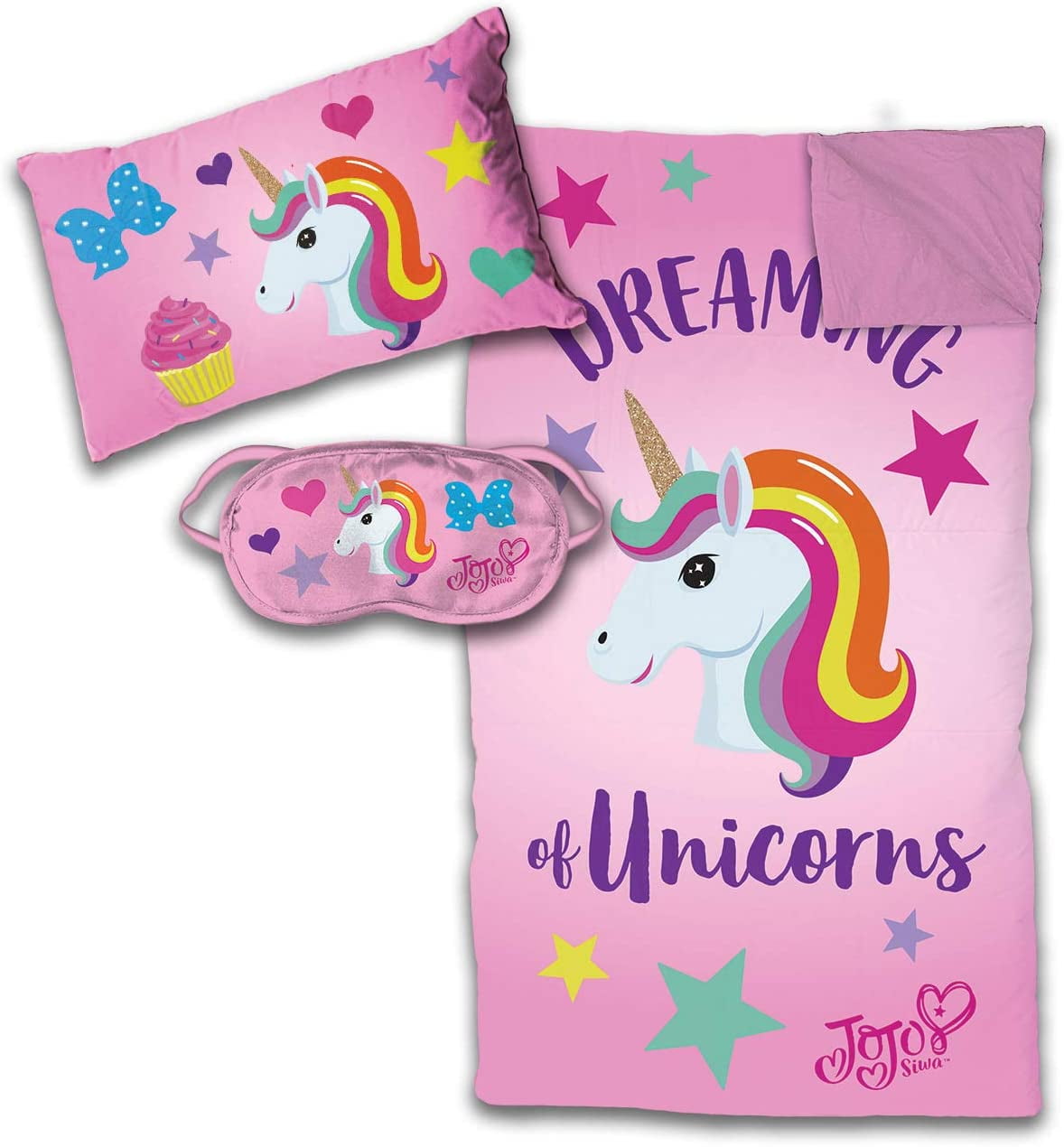 Jojo Siwa 3 Piece Pink Unicorn Slumber Bag Set, 100 Microfiber