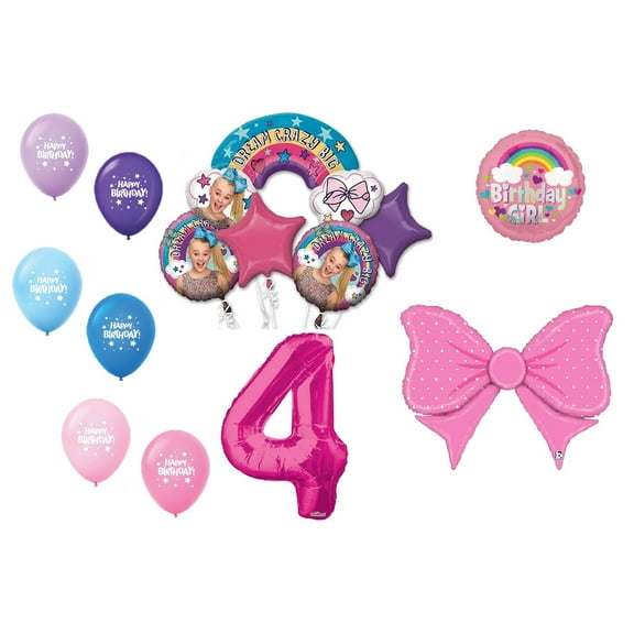 Jojo Siwa 4th 4" Pink Bow Happy Birthday Party Dream Crazy Decoration Balloon Bundle Set