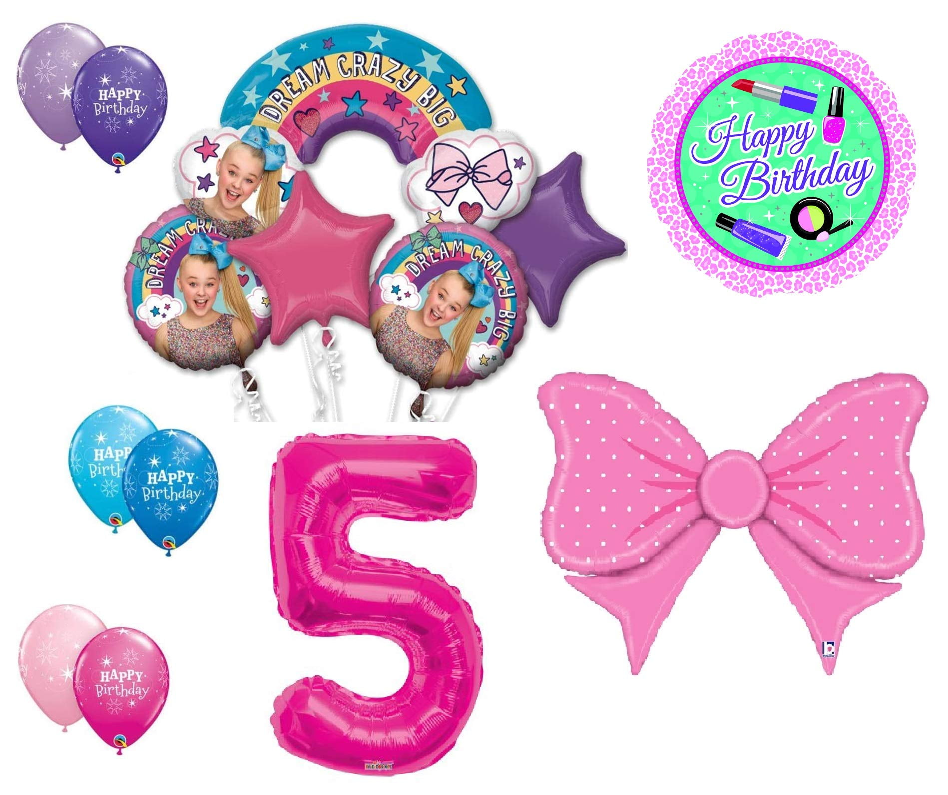 Jojo Siwa 5th 5" Pink Bow Happy Birthday Party Dream Crazy Decoration Balloon Bundle Set