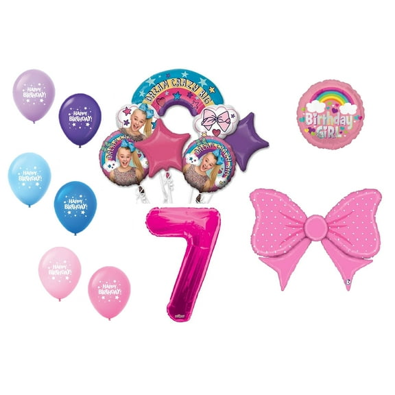 Jojo Siwa 7th "7" Pink Bow Happy Birthday Party Dream Crazy Decoration Balloon Bundle Set
