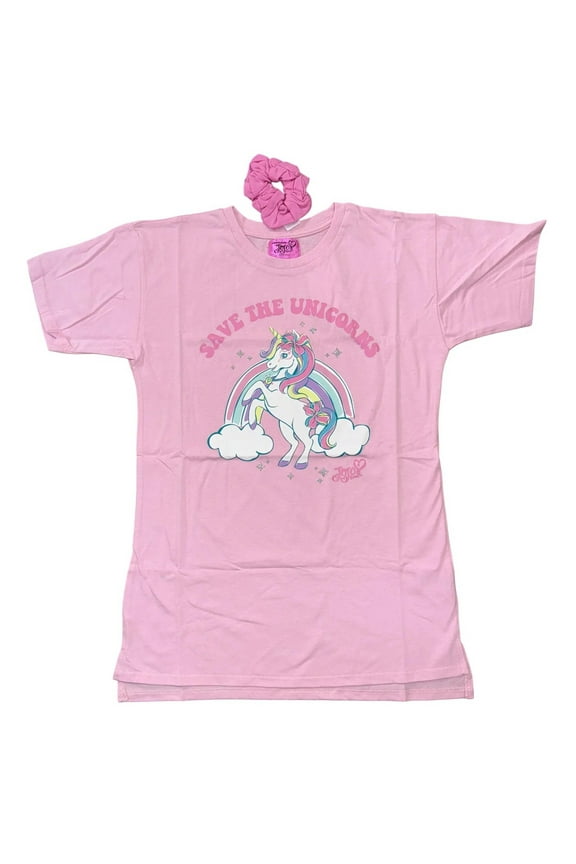 Big Girl's Save the Unicorns Pink T-Shirt with Scrunchie Small (7/8)