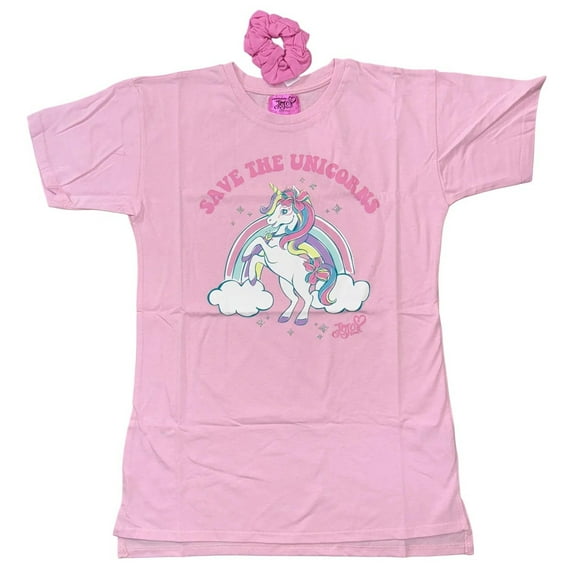 Jojo Siwa Big Girl's Save the Unicorns Pink T-Shirt with Scrunchie Small (7/8)
