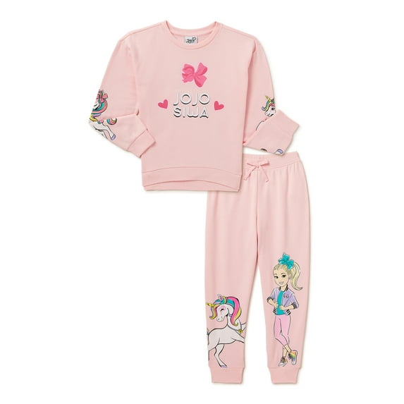 Jojo Siwa Girls Embroidered Crewneck Sweatshirt and Joggers Outfit Set, 2-Piece, Sizes 4-16
