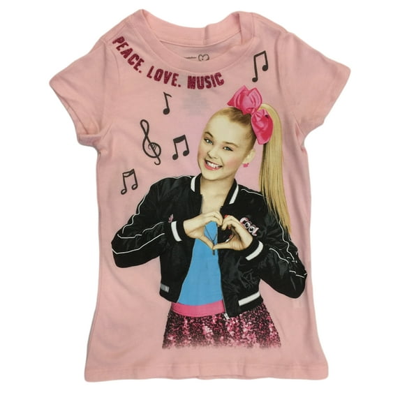 Jojo Siwa Girls Pink Peace Love Music Short Sleeve T-Shirt Tee Shirt XS (4-5)