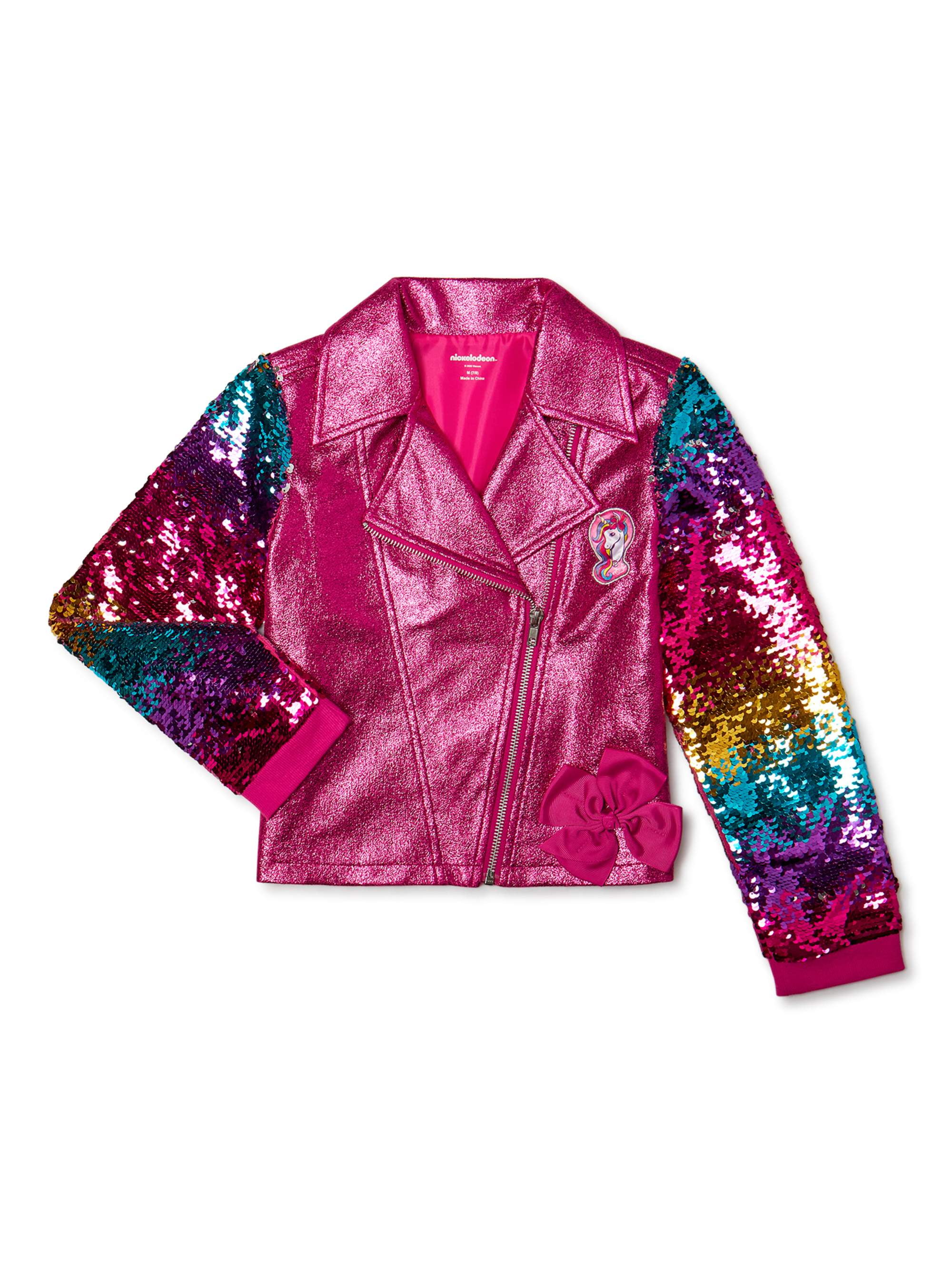 JoJo Siwa Big Girls Rainbow Sequin Bomber Jacket - L (10/12) 