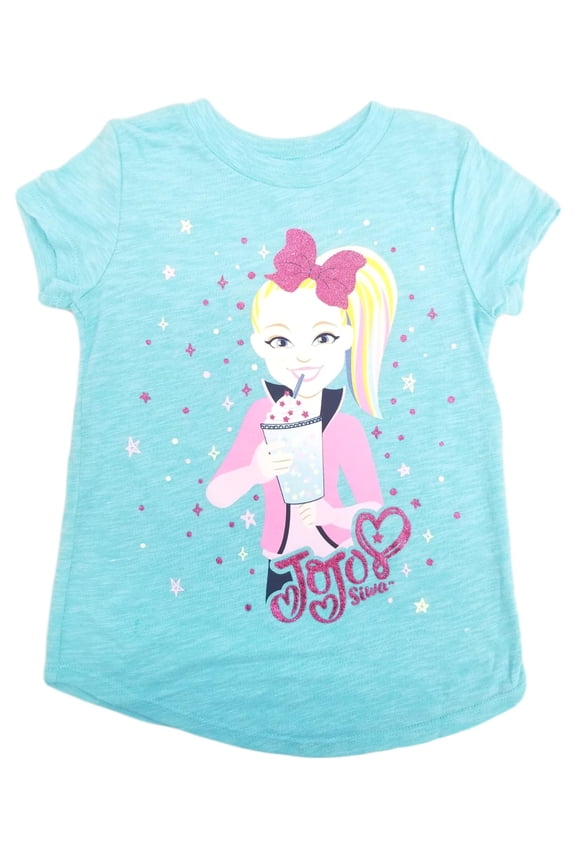 Girls Short Sleeve Blue Milkshake & Bow T-Shirt Tee Shirt 5