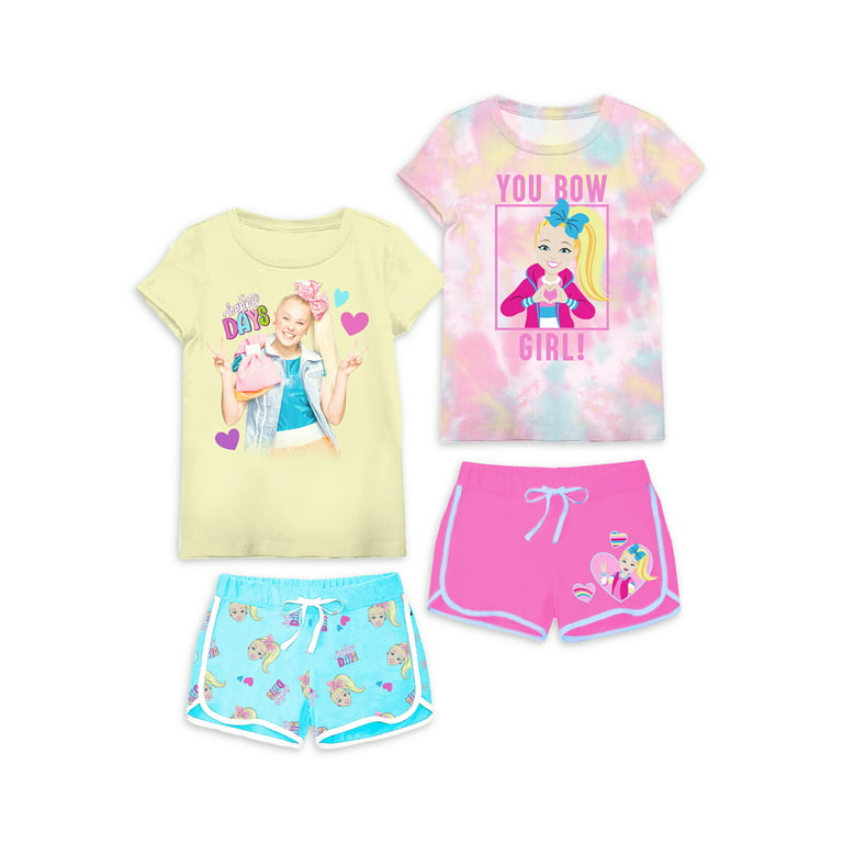 Jojo Siwa Girls Short Sleeve T-Shirts and Dolphin Short 4-Piece  Mix-and-Match Outfit Set, Sizes 4-16