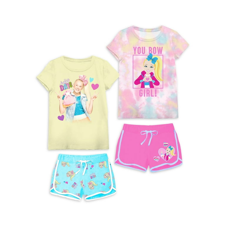 Jojo Siwa Girls Short Sleeve T Shirts and Dolphin Short 4 Piece