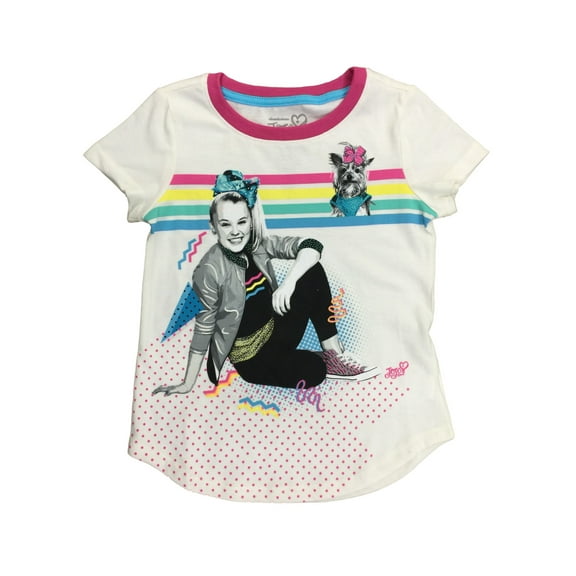 Jojo Siwa Girls White BowBow Polka Dot Glitter T-Shirt Tee Shirt X-Small (4-5)