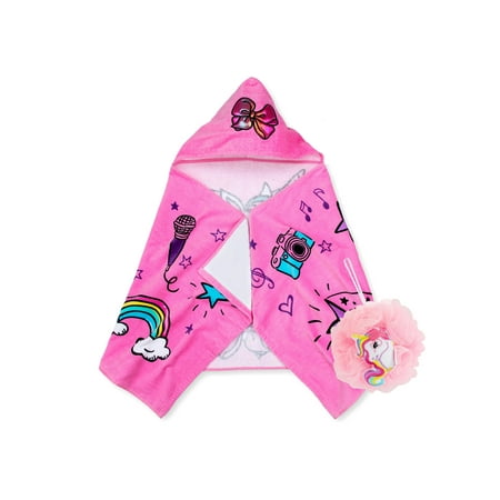 Jojo Siwa Kids Hooded Bath Towel And Loofah Set, 22 x 51, Pink