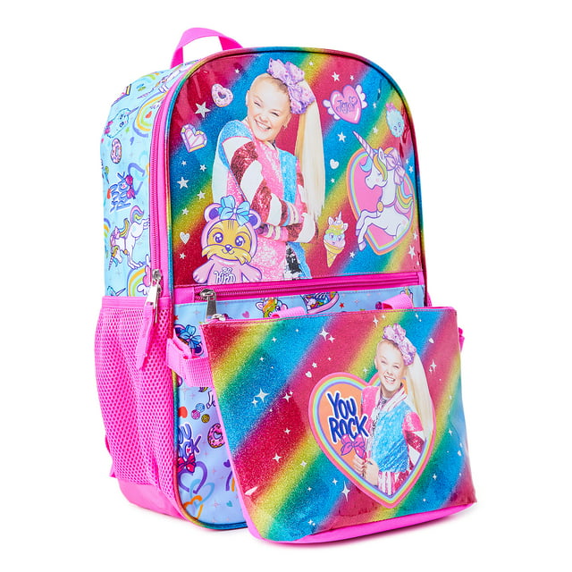 Jojo Siwa Rockin Rainbow Girls 17" Laptop Backpack 2-Piece Set with Lunch Tote Bag, Pink Multi-Color