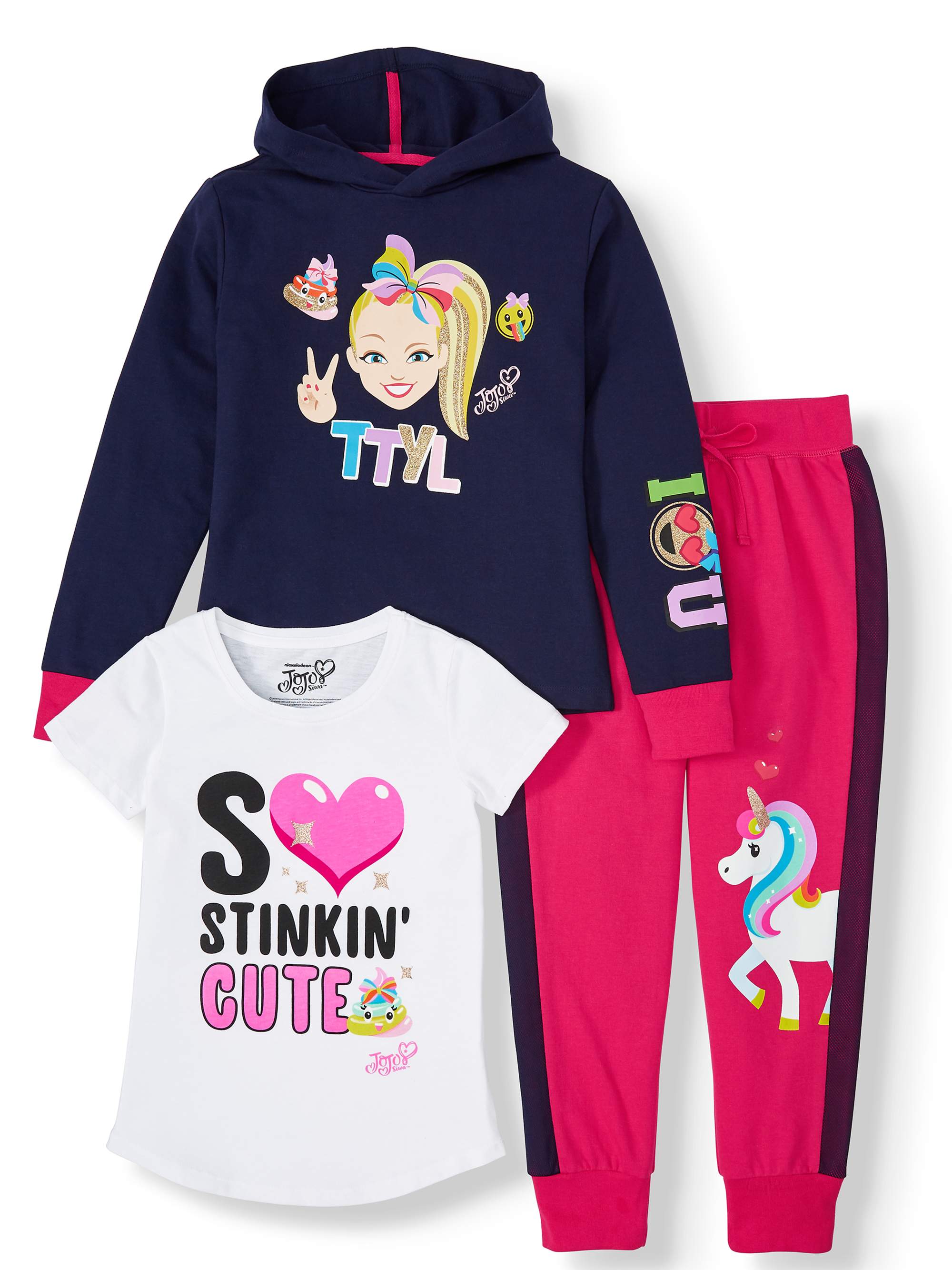 Jojo Siwa Unicorn Graphic Hoodie, Top and Sweatpants, 3-Piece Outfit Set (Little Girls & Big Girls) - image 1 of 2