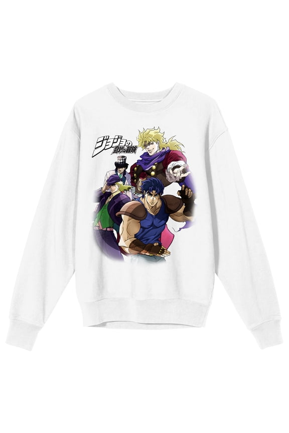 Jojo's Bizarre Adventure Colorful Character Group Crew Neck Long Sleeve White Adult Sweatshirt-Small