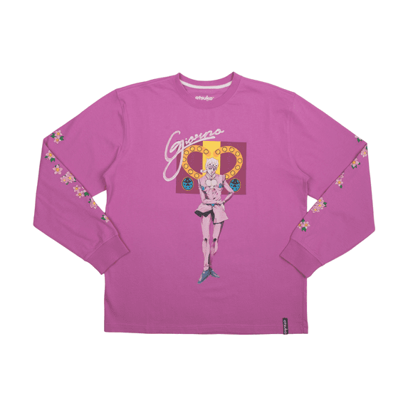 Jojo's Bizarre Adventure Giorno Crew Neck Long Sleeve Floral Pink Shirt-S