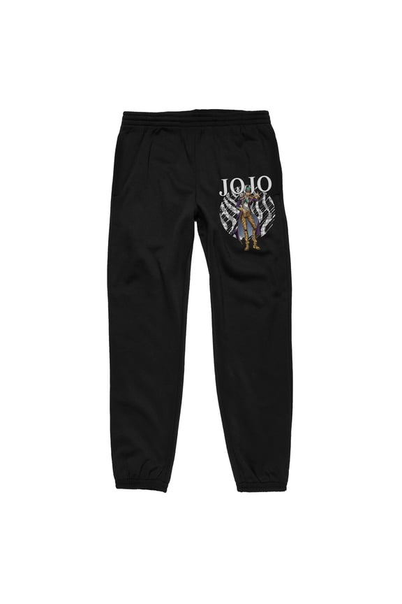 Jojo's Bizarre Adventure Jotaro Kujo, Logo text, Circle with snake pattern on Black Adult Joggers-Small