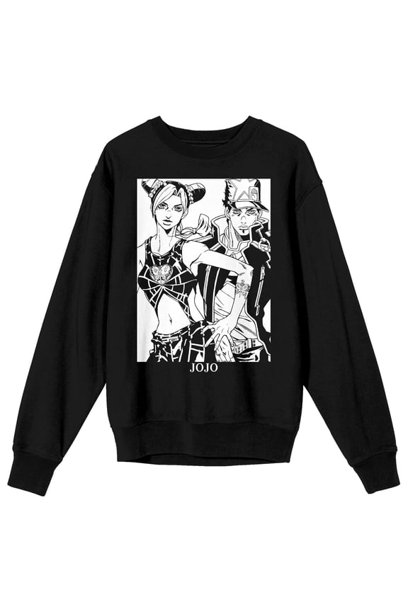 Jojo's Bizarre Adventure Stone Ocean Jolyne & Jotaro Adult Black Crew Neck Long Sleeve Sweatshirt-XL