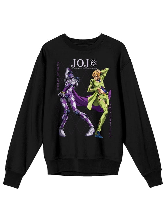 Jojo's Bizarre Adventures Purple Haze & Fugo Crew Neck Long Sleeve Adult Black Sweatshirt-XL