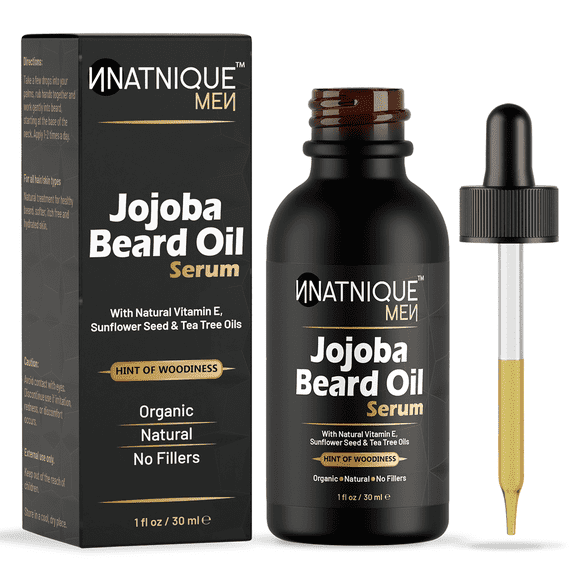 Natnique Men Jojoba Beard Oil Serum (1 oz) with Natural Vitamin E, Sunflower Seed & Tea Tree Oils. Organic, Pure, Natural, No Fillers.