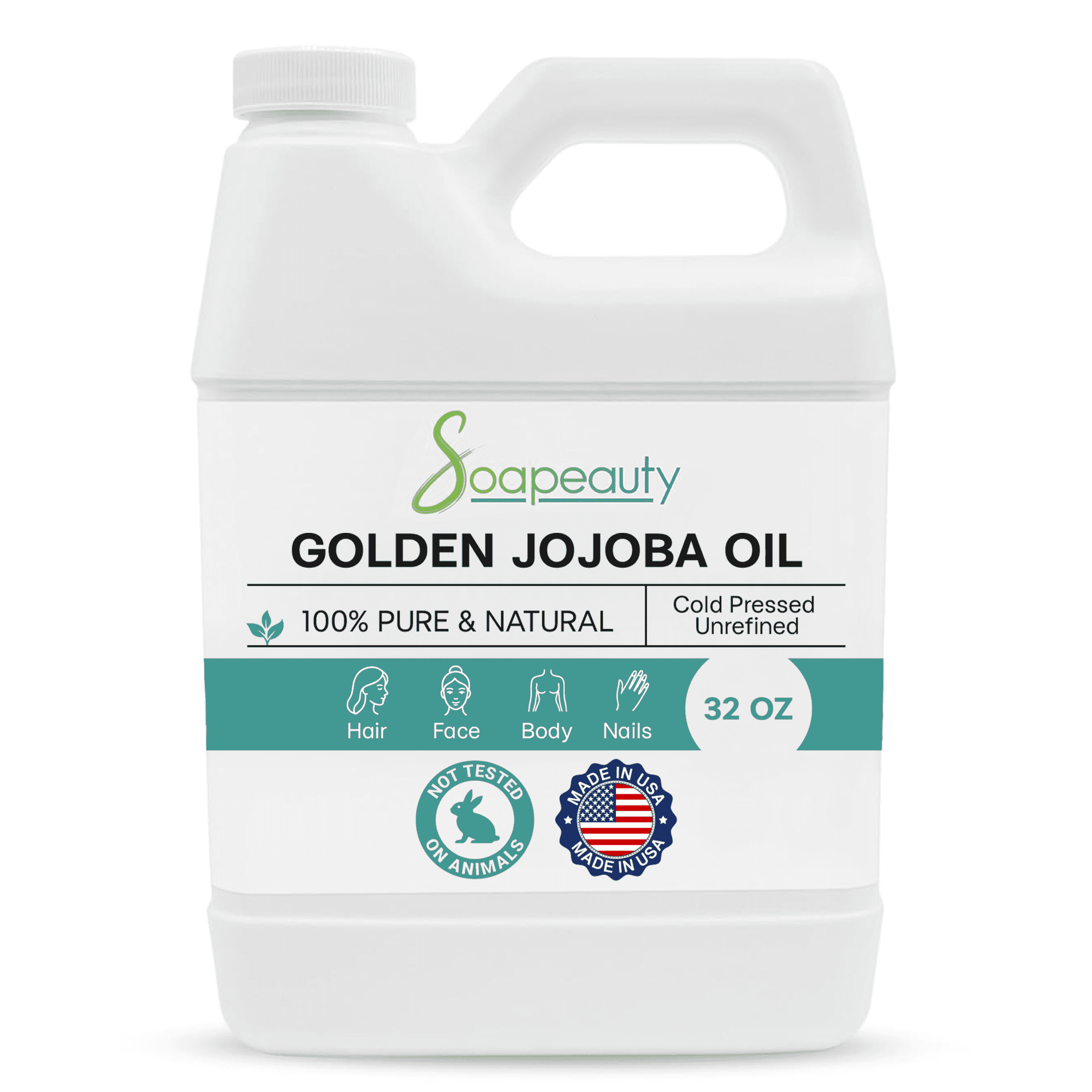 Soapeauty Golden Jojoba Oil | 100% Pure & Natural | Unrefined, Cold Pressed, Hexane Free | Moisturizing Oil for Skin, Face, Hair & Nails | 32 fl oz