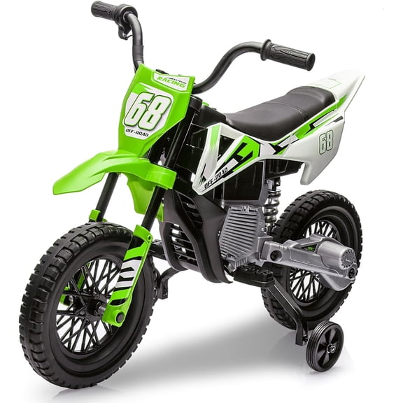 Jojoka 12V Electric Dirt Bike, Kids Ride on Motorcycle with Twist Grip Throttle and 2 Training Wheels, Dirt Bikes and Motorcycles 3-8 years, Green