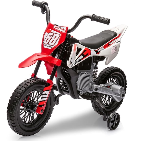 Jojoka 12V Electric Dirt Bike, Kids Ride on Motorcycle with Twist Grip Throttle and 2 Training Wheels, Dirt Bikes and Motorcycles 3-8 years, Red