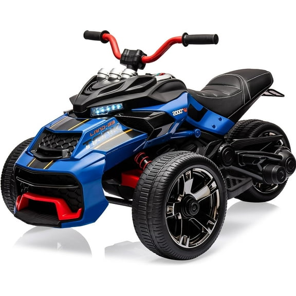 Jojoka 12V Kids ATV Ride On Car, 2024 New Battery Powered Ride on Toys, 3 Wheelers Off-road Electric Vehicle with Bluetooth Audio,High/Low Speed, LED Headlights, Battery Indicator & Radio, Blue