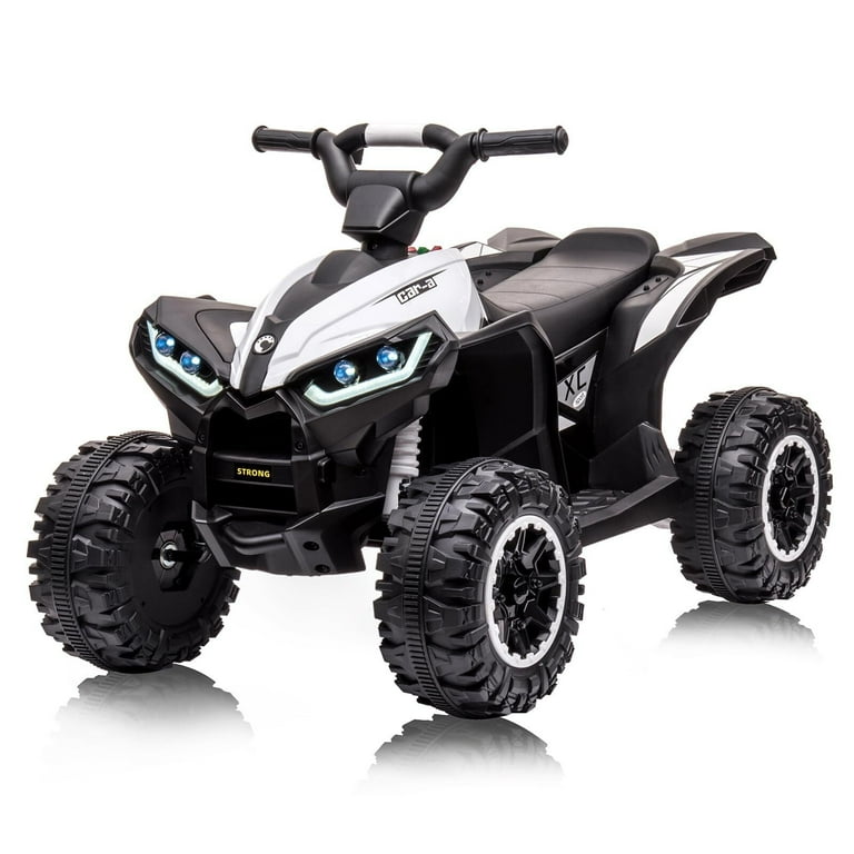 Jojoka 12V Kids ATV Ride on Car 4 Wheeler Off Road Quad Battery Powered Electric Fun Toys Vehicle with Remote Control Music High Low Speeds LED Lights Treaded Tires for 3 8 Years Old White