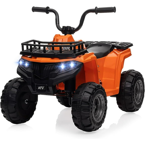 Jojoka 12V Kids ATV Ride On Car, Battery Powered Electric Ride On Toys for Toddlers with LED Lights, Music, High/Low Speeds, Treaded Tires, for 3-6 Years Old Boys & Girls, Orange