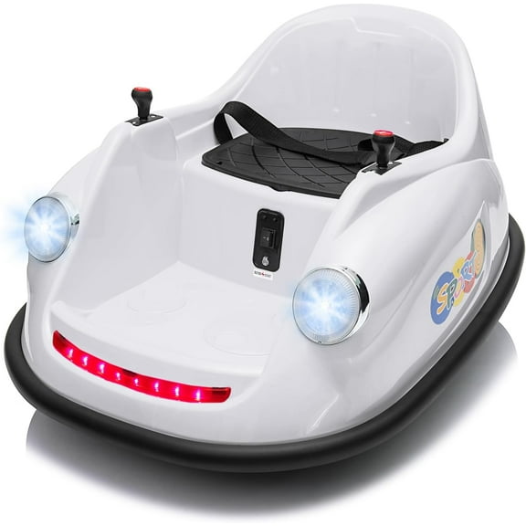 Jojoka 12V Kids Bumper Car with Remote Control, Toddlers Electric Ride On Toys with LED Lights & 360 Degree Spin, 2 Speeds, Bluetooth, Music, Safety Belt, Heighten Seat Back for Boys & Girls, White