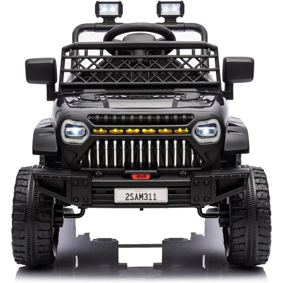 Jojoka 12V Kids Ride On Truck Car, Electric Vehicles Battery Powered Ride on Toys with Remote Control, 4-Wheel Suspension, Battery Display, LED Lights, Music, for 3-6 Years Boys & Girls, Black