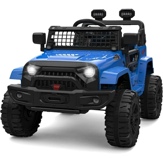 Jojoka 12V Ride-On Truck Car for Kids, Battery Powered Electric Toys with Parent Remote Control, 4x4, LED Lights, Bluetooth, 2 Speeds, for 3-6 Years Old, Blue