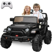 Jojoka 2 Seater Ride On Car, 24V 7AH Battery Powered Kids Electric Vehicle with 2x200W Motors, Parent Remote, LED Lights, Safety Belt, Black