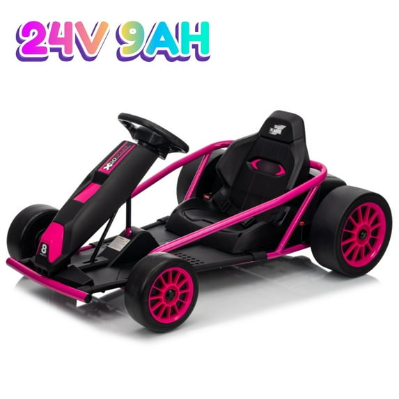 Jojoka 24V Go Kart for Kids Teens, Ride on Drift Car, 8 MPH High Speed Drifting Racing Electric Fun Toys, 24V 9Ah Battery 300W*2 Motors, Slow Start Function, Max Load 175 lbs for 8-12 Years, Rose