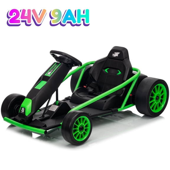 Jojoka 24V Go Kart for Kids Teens, Ride on Drift Car, 8 MPH High Speed Drifting Racing Electric Fun Toys, 24V 9Ah Battery 300W*2 Motors, Slow Start Function, Max Load 175 lbs for 8-12 Years, Green
