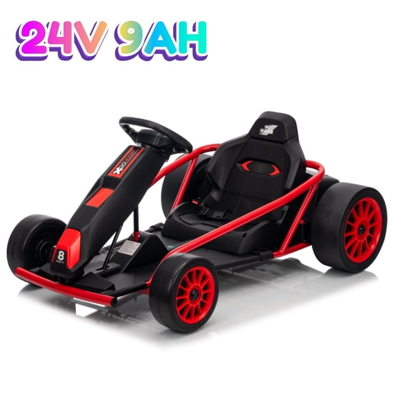 Jojoka 24V Go Kart for Kids Teens, Ride on Drift Car, 8 MPH High Speed Drifting Racing Electric Fun Toys, 24V 9Ah Battery 300W*2 Motors, Slow Start Function, Max Load 175 lbs for 8-12 Years, Red
