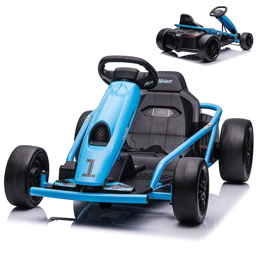 Jojoka 24V Go Kart for Kids Teens, Ride on Drift Car, 8 MPH High Speed Drifting Racing Electric Fun Toys, 24V 9Ah Battery 300W*2 Motors, Slow Start Function, Max Load 175 lbs for 8-12 Years, Blue