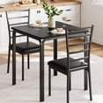 thumbnail image 1 of Jojoka 3 Piece Dining Set for 2, Table and 2 PU Leather Upholstered Chairs, Wood Top Breakfast Dinette for Small Space, Kitchen, Apartment, Dining Room, Rustic Black (Metal Seat Back), 1 of 11