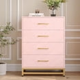 thumbnail image 1 of Jojoka 4-Drawers Dresser for Bedroom Chest of Drawers, Wood Nightstand Storage Organizer Cabinet with Metal Handle for Living Room, Entryway, Hallway, Pink, 1 of 8